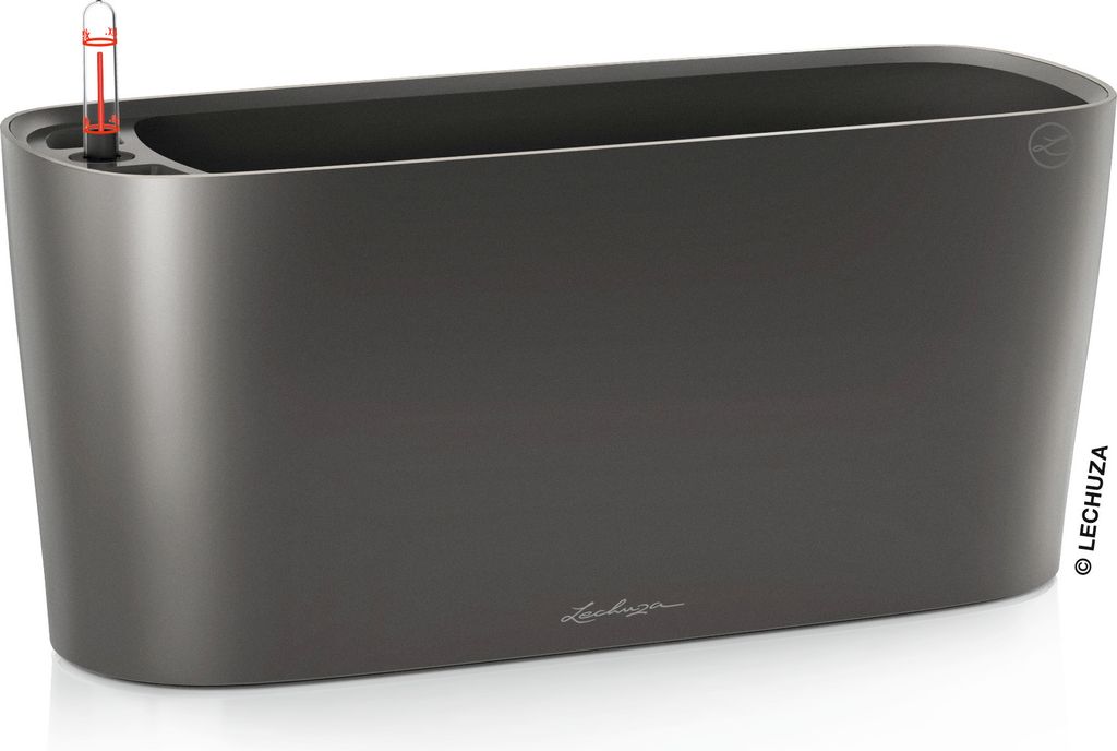 LECHUZA-Pflanzgefäß DELTA 20 Premium Anthrazit Metallic | Tischgefäß mit Bewässerung und Pflanzeinsatz | Metallic-Oberfläche | 40 x 15 x 18 c...