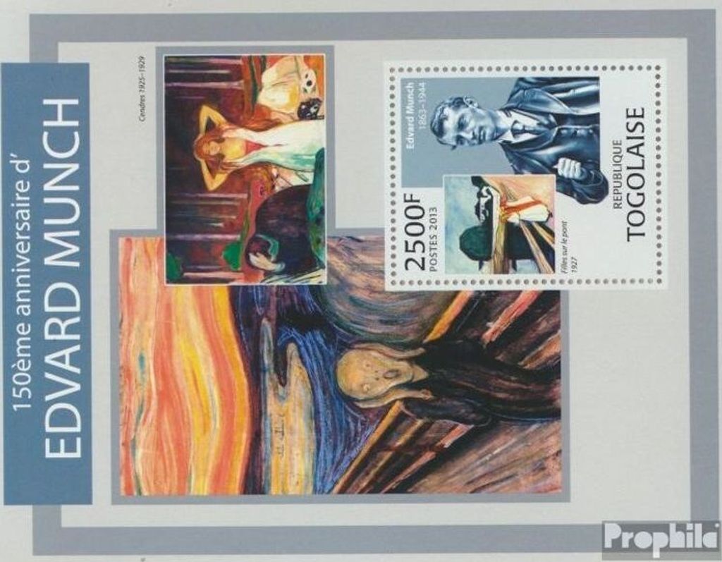 Briefmarken Togo 2013 Mi Block 809 (kompl. Ausgabe) postfrisch Edvard Munch (150. Jahrestag)