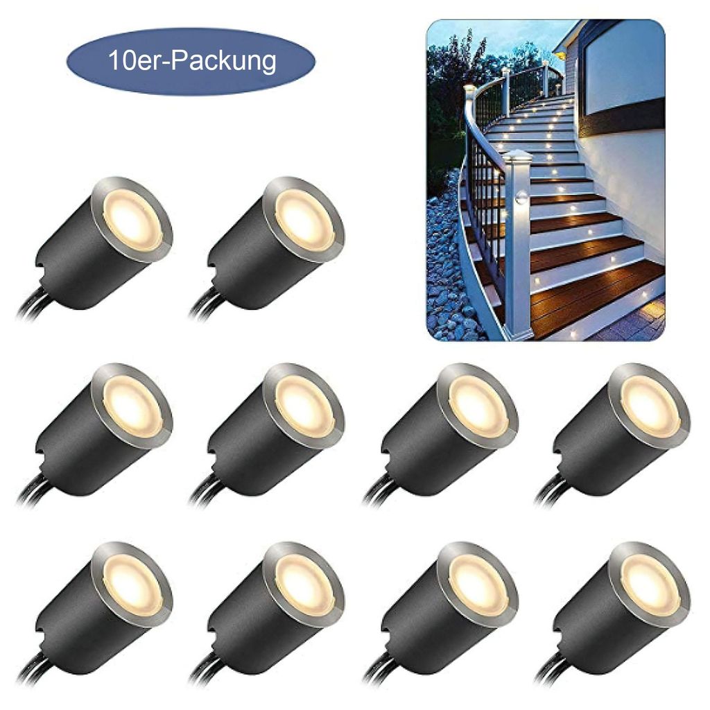 FORSMANO 10er Set Einbaustrahler Led, IP67 Wasserdicht, 12V 0,6W Edelstahl schrankleuchte, Außen & Innen, Terrasse Treppe Garten, Warmweiß