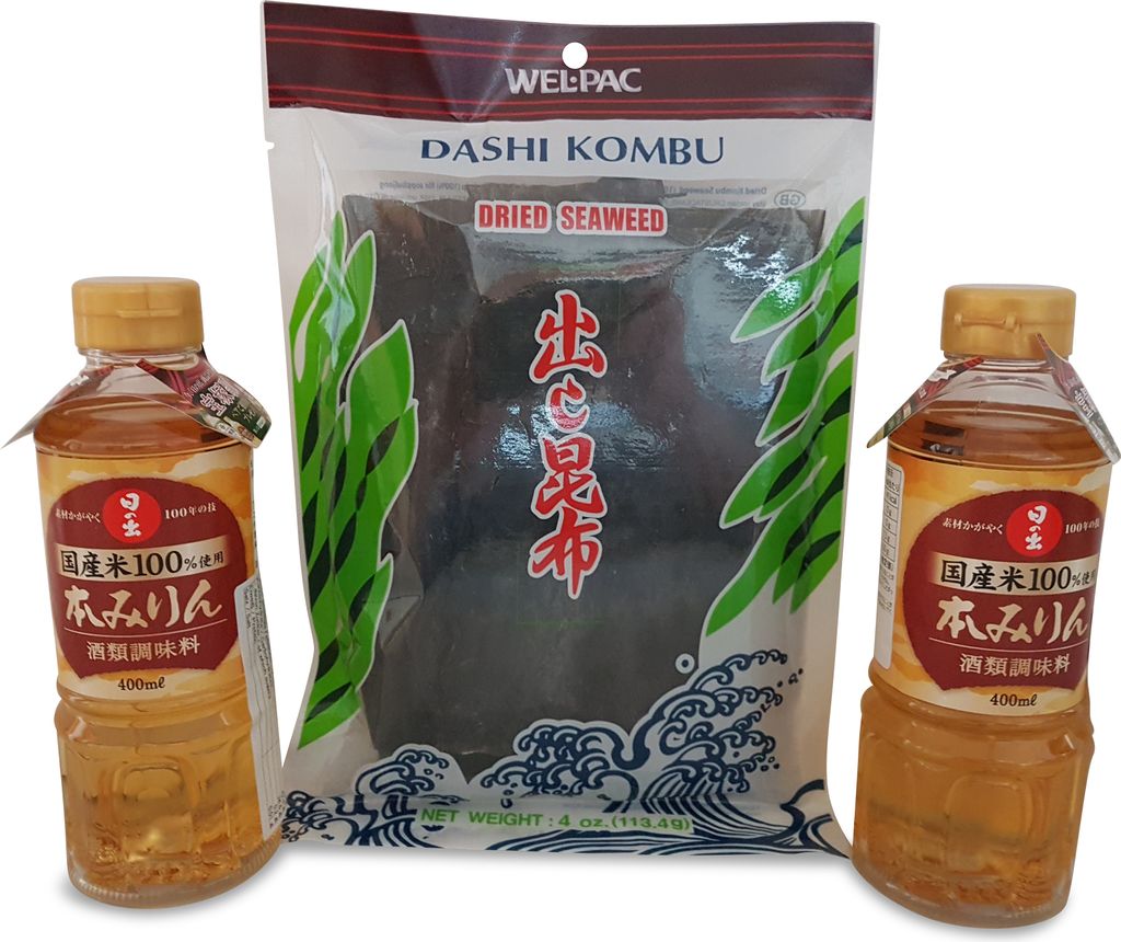 Hon Mirin (der Echte) 14% Alc. Reiswein zum Kochen, Süßer Kochreiswein 800ml, Dashi Kombu Braunalge Dried Seaweed Kelp 113,4g.