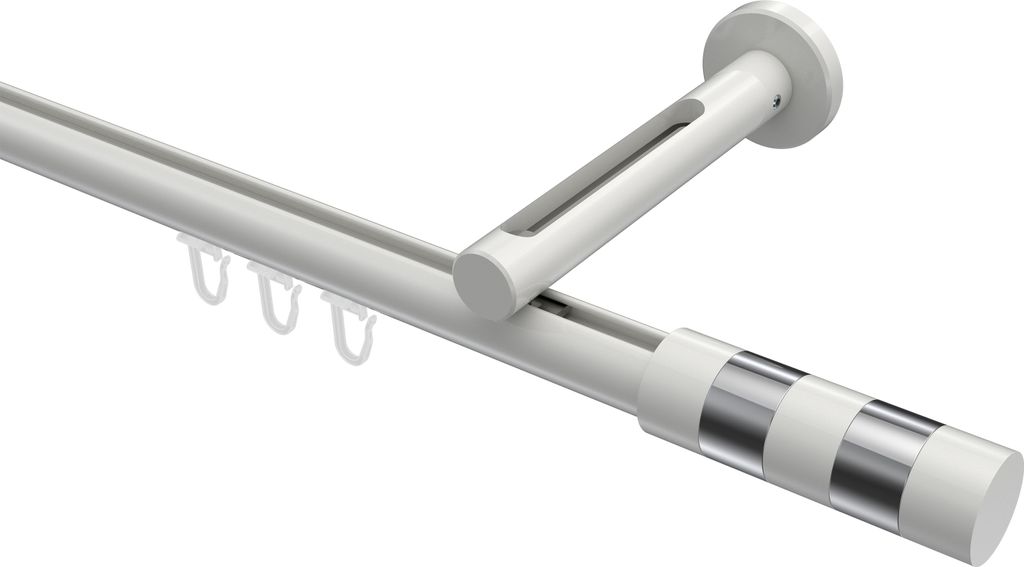 Interdeco Innenlaufstange / Gardinenstange mit Innenlauf Weiß, Typ Siteno Mavell (Zylinder Bicolor), 20 mm Ø 1-läufig, 140 cm