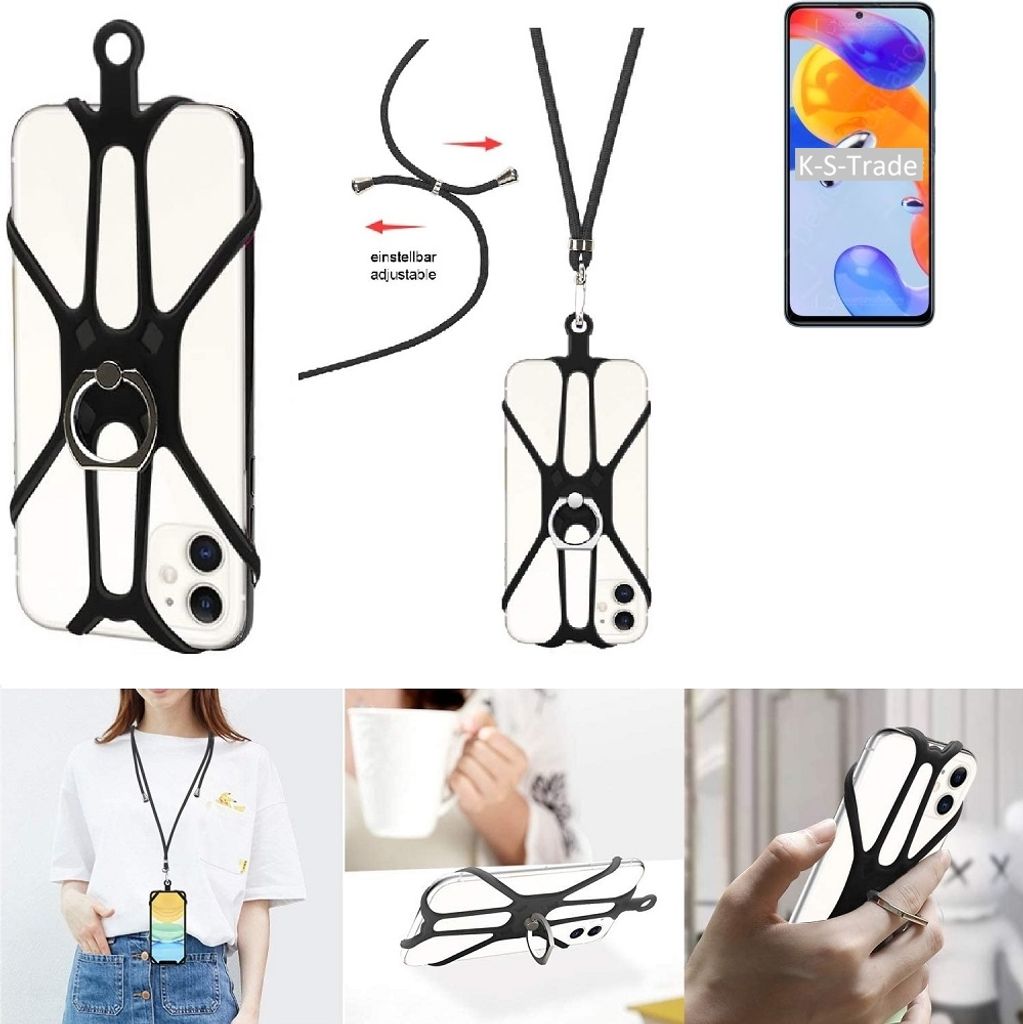 K-S-Trade 3in1 Handykette Handyband Handykordel Halsband Smartphone-Ring Handy-Ring kompatibel mit Xiaomi Redmi Note 11 Pro 5G Global Fingerhalterung