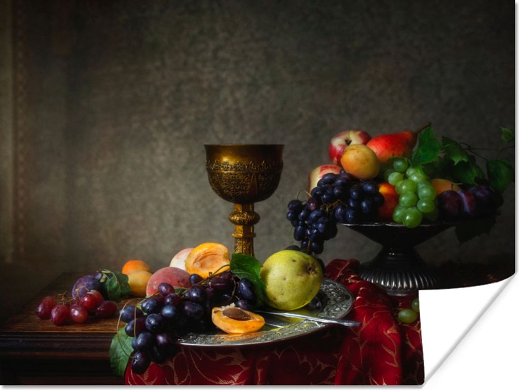 MuchoWow Poster Rustikal - Tisch - Obst - Stilleben - Tasse 160x120 cm - Foto Plakat
