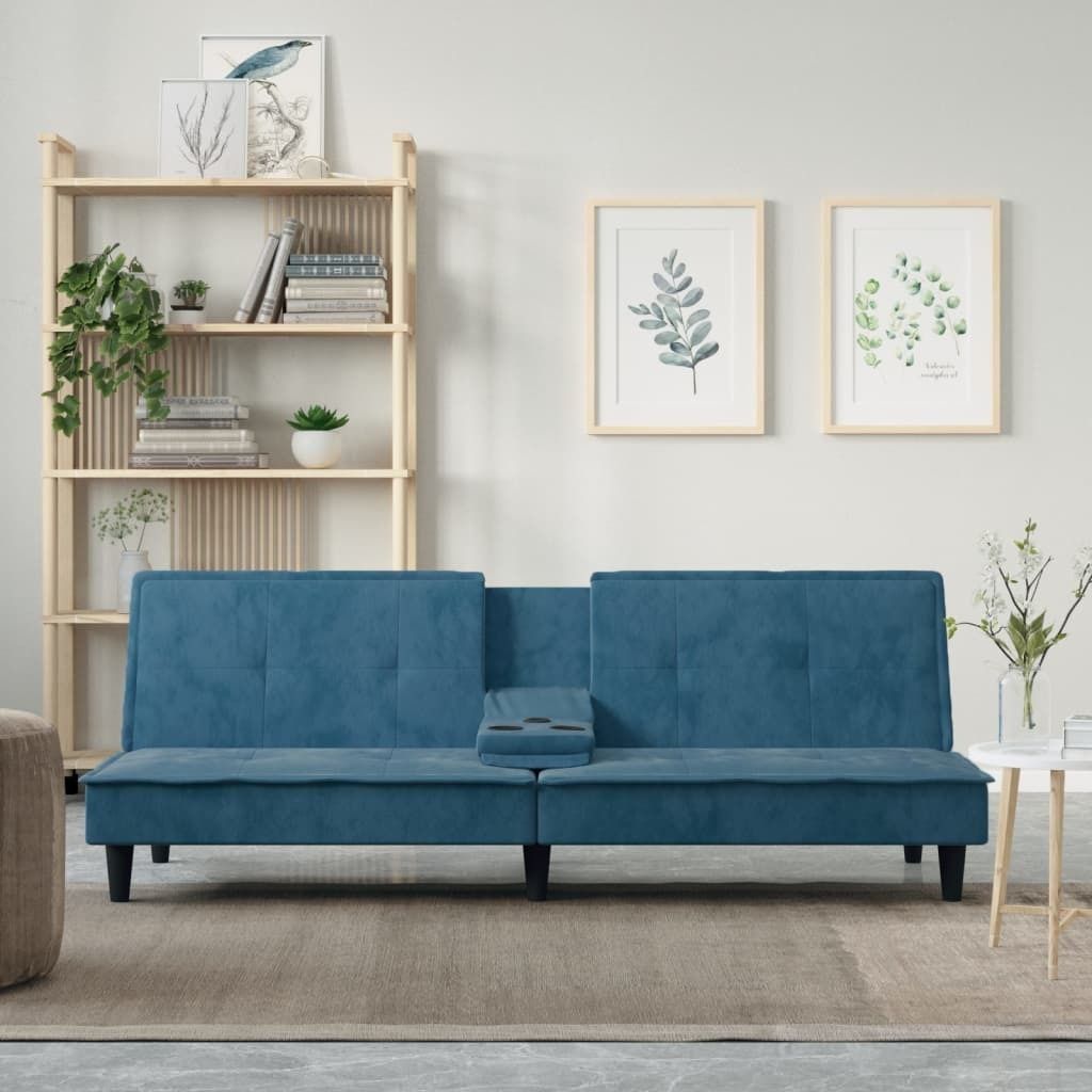Schlafsofa mit Getränkehaltern Blau Samt , Schlafsofas Design 2024