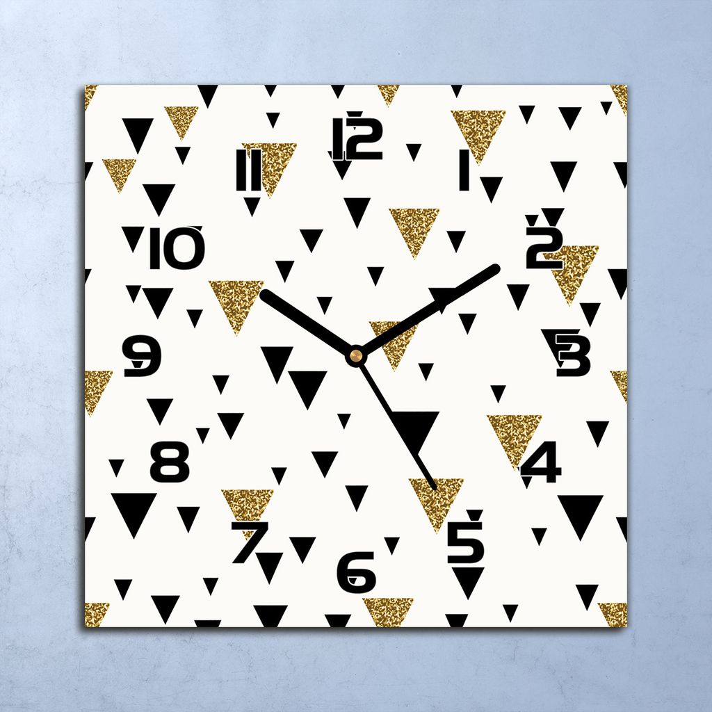 Wanduhr Echt-Glas-Küchenuhr Dreiecke Goldakzent Quarz 30x30 Deko Bilder