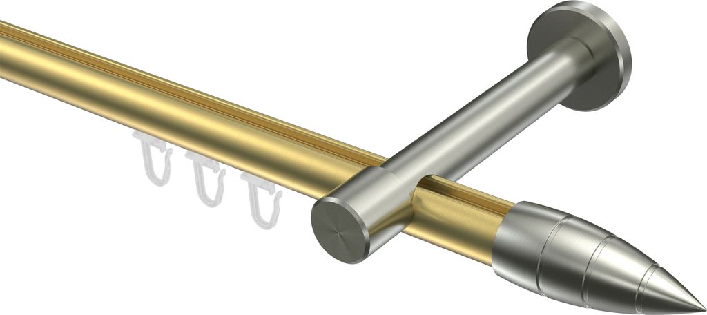 Interdeco Innenlaufstange / Gardinenstange mit Innenlauf Messing-Optik / Edelstahl-Optik, Typ Prestige Samanto (Rillenpatrone), 20 mm Ø 1-läufig,...