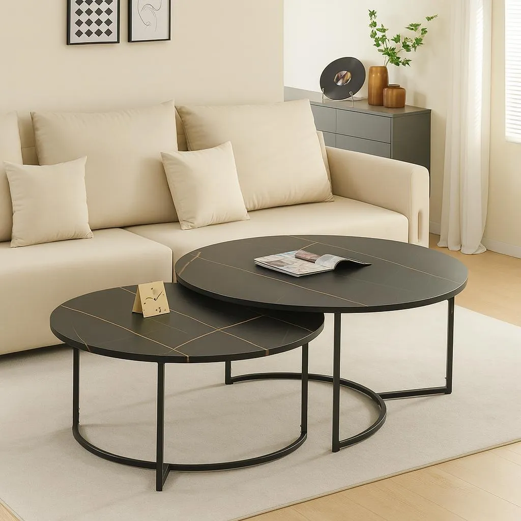 Table Basse Ronde Galicia Motif Marbre Chic pour Salon Moderne