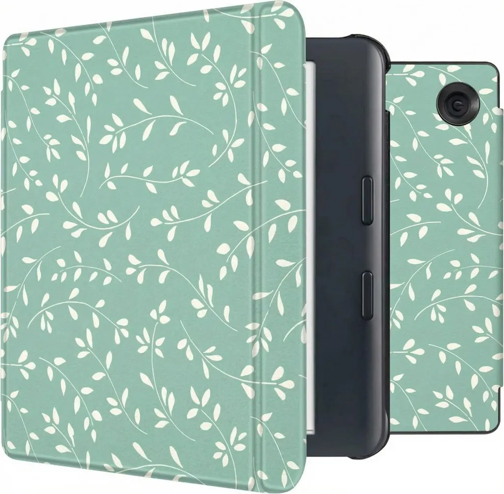 Custodia rigida sottile imoshion Design Sleepcover con supporto Kobo Libra Colore - Verde fumo con fiori