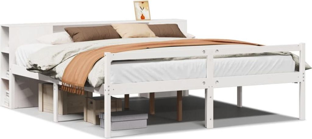 vidaXL Massivholzbett mit Regal ohne Matratze Weiß 200x200 cm Kiefer