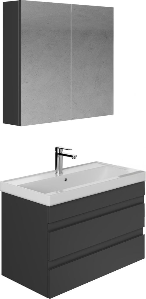 Badmöbel Set Lara | Spiegelschrank Waschbecken Unterschrank 80cm Badezimmermöbel