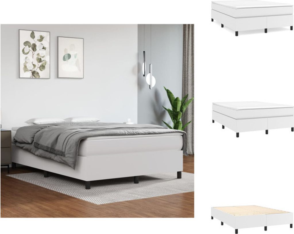 vidaXL Boxspringbett mit Matratze Weiß 140x200 cm Kunstleder - Betten & Bettgestelle