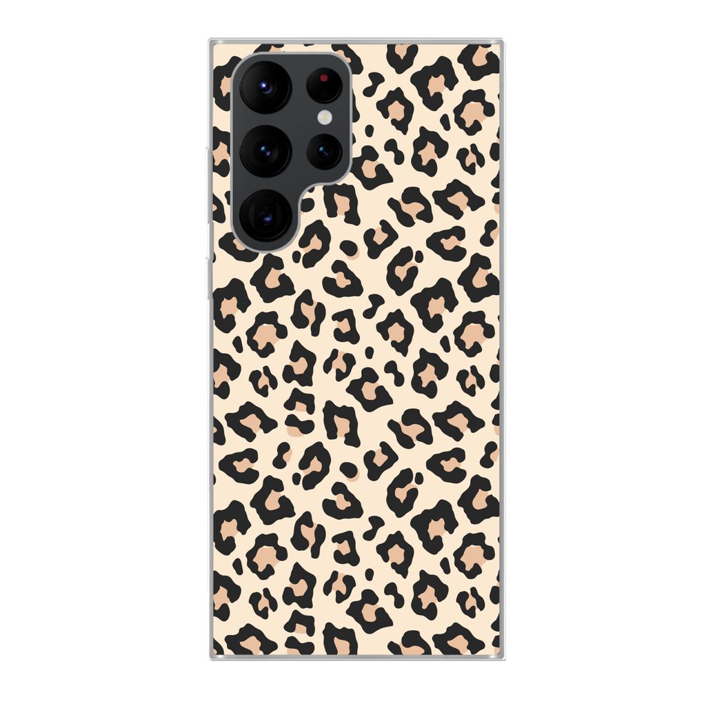 MuchoWow Handyhülle Schutzhülle Hülle für Samsung Galaxy S22 Ultra Weiß - Rosa - Leopardenmuster Silikon Softcase Handy Hülle - Abbildung