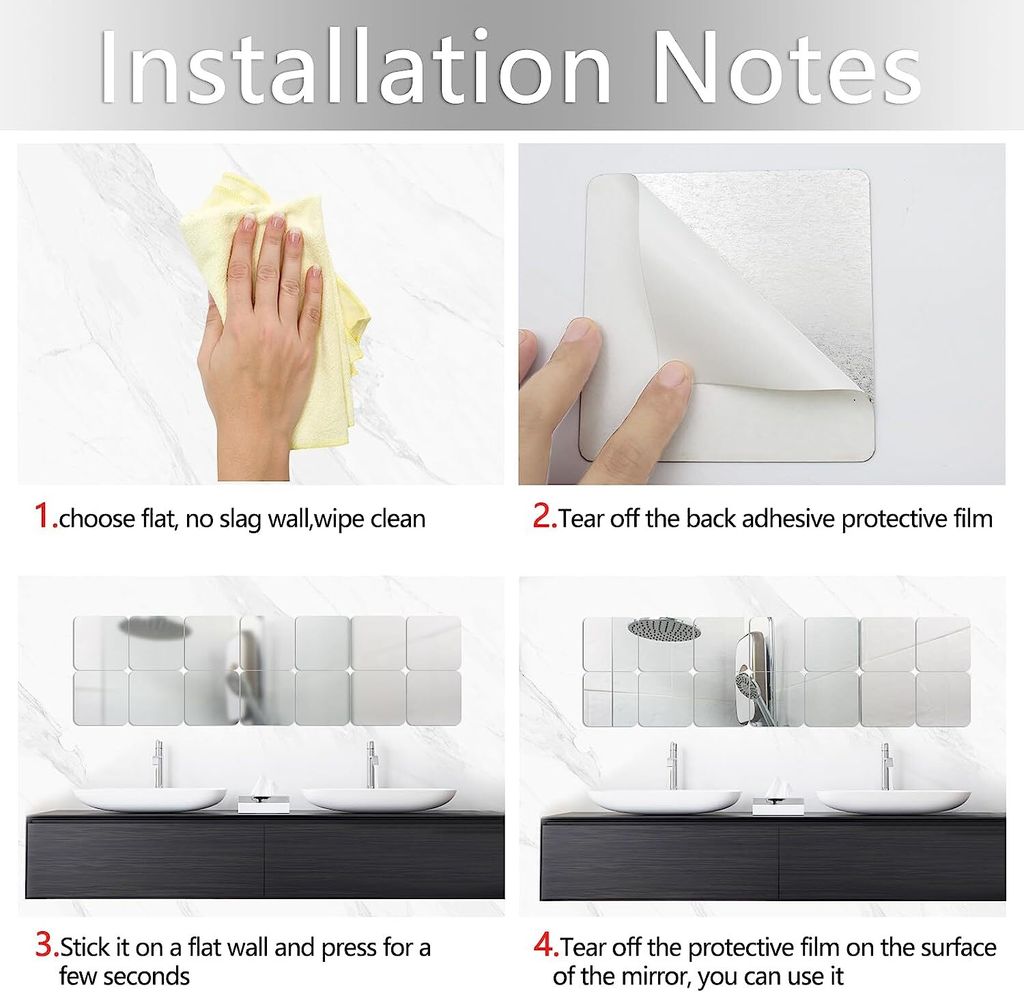 8x Spiegelfliesen Selbstklebend 15x15cm - Acryl Spiegel Für Wand & Schrank