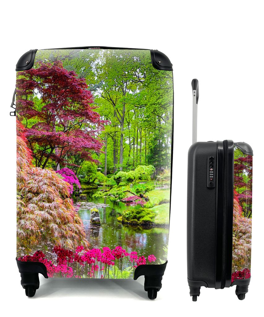 MuchoWow Koffer Handgepäck Trolley Rollkoffer Kleine Reisekoffer mit 4 Rollen - Bäume - Blumen - Japanisch - Natur - Wasser - Cabin Size < 55x4...