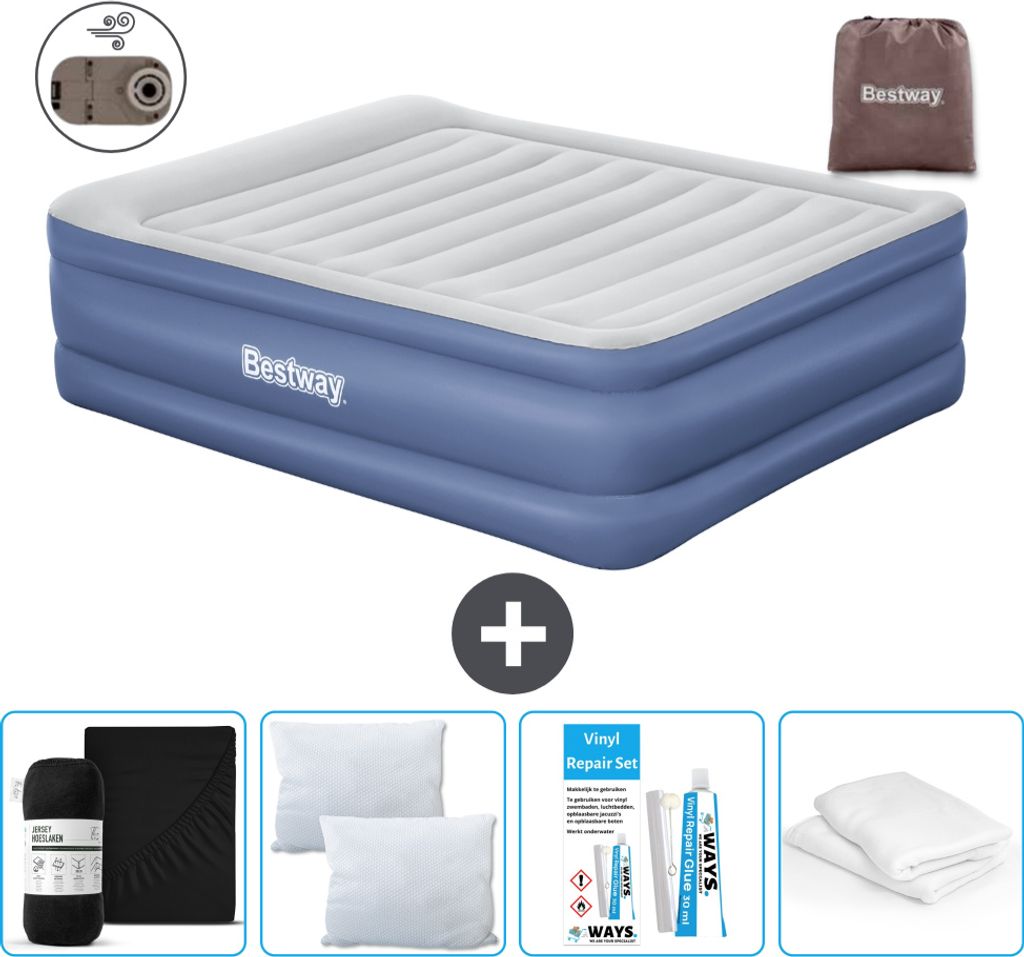 Bestway Luftmatratze - 2-Personen - 152 x 203 x 61 cm - Grau/Blau - Inklusive Zubehör