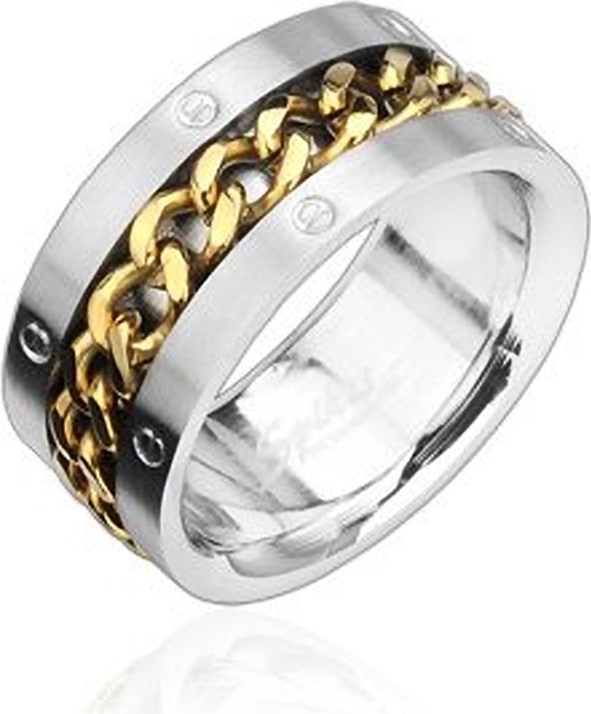 Herren Damen Edelstahl Ring silber gold Ketten Inlay Kettenring Drehring Spinner silber-gold 59 - Ø 18,95 mm