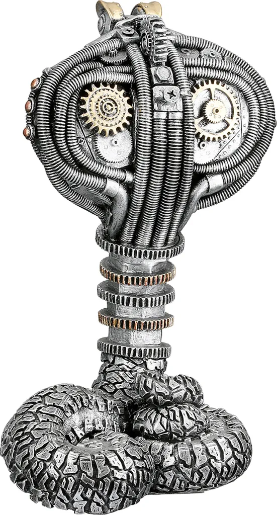Sculpture Cobra Steampunk en Résine Argent 30cm - Détails Mécaniques