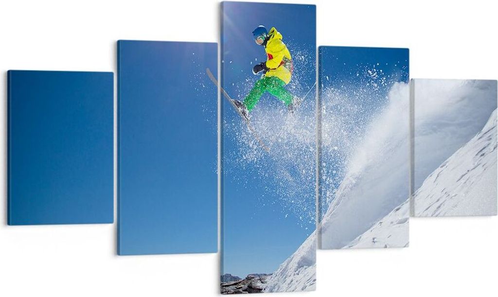 Bild auf Leinwand - Leinwandbild - Ski Winter Schnee Berg - 125x70cm - Wand Bild - Wanddeko - Leinwanddruck - Bilder - Kunstdruck - Wanddekoration ...