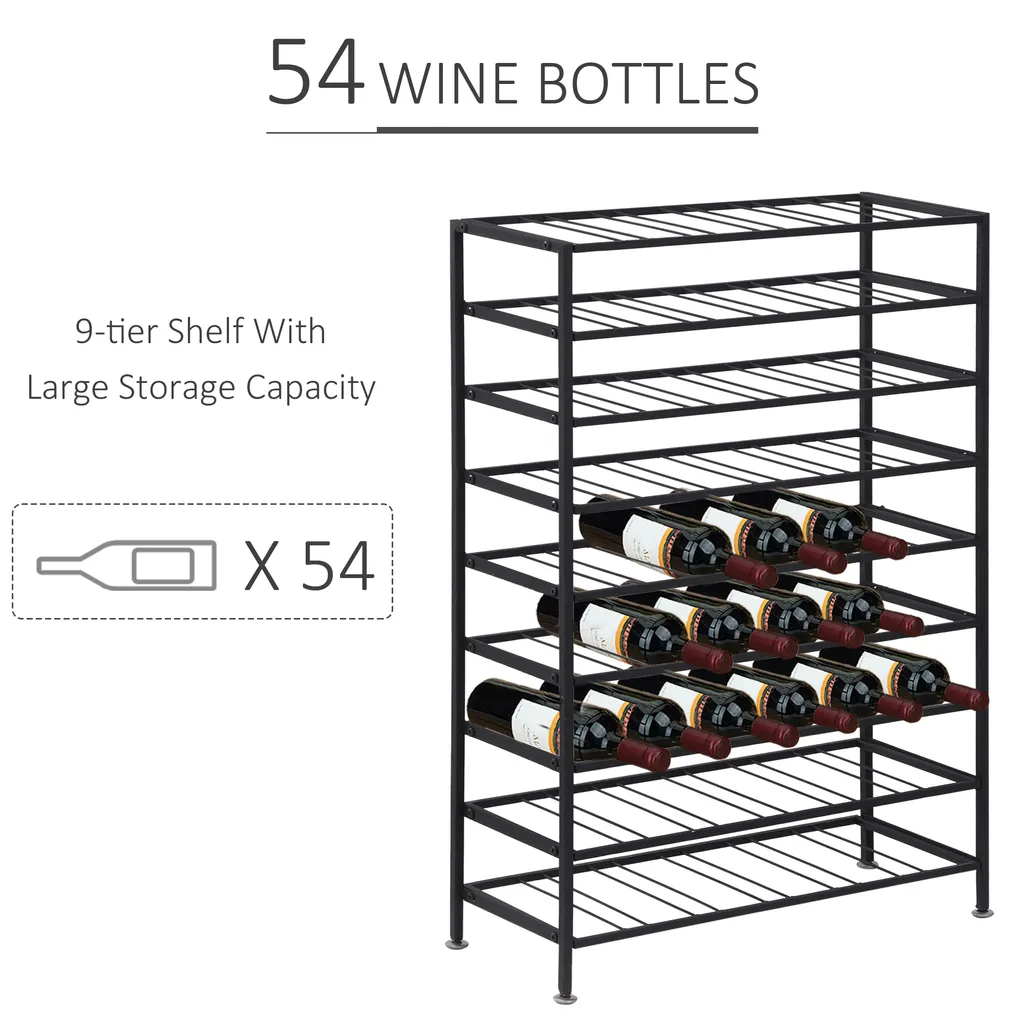 Casier à Bouteilles de Vin 54 Emplacements en Acier Noir - Rack 91 cm - 4