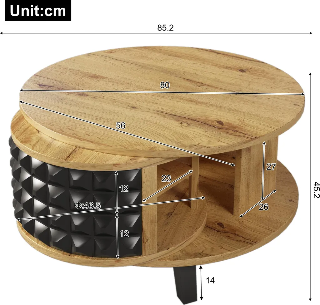 Table basse modulable pour salon, table pivotante 80cm gain de place
