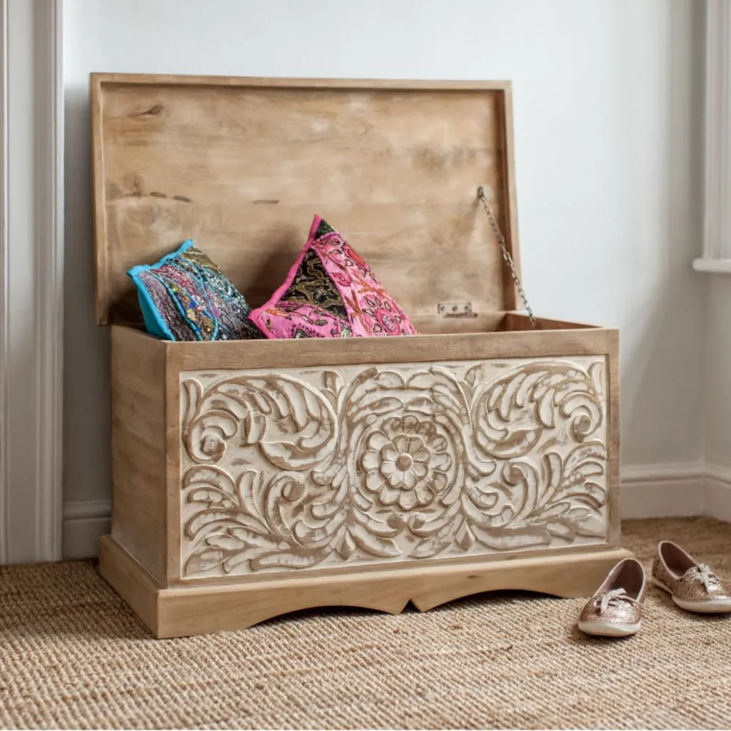 Coffre Sita 90x45x45 cm en bois massif de manguier naturel indien