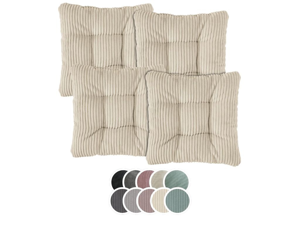 Stuhlkissen 4er Set | Sitzkissen Kord beige 38 x 38 x 6 cm Produktbild 