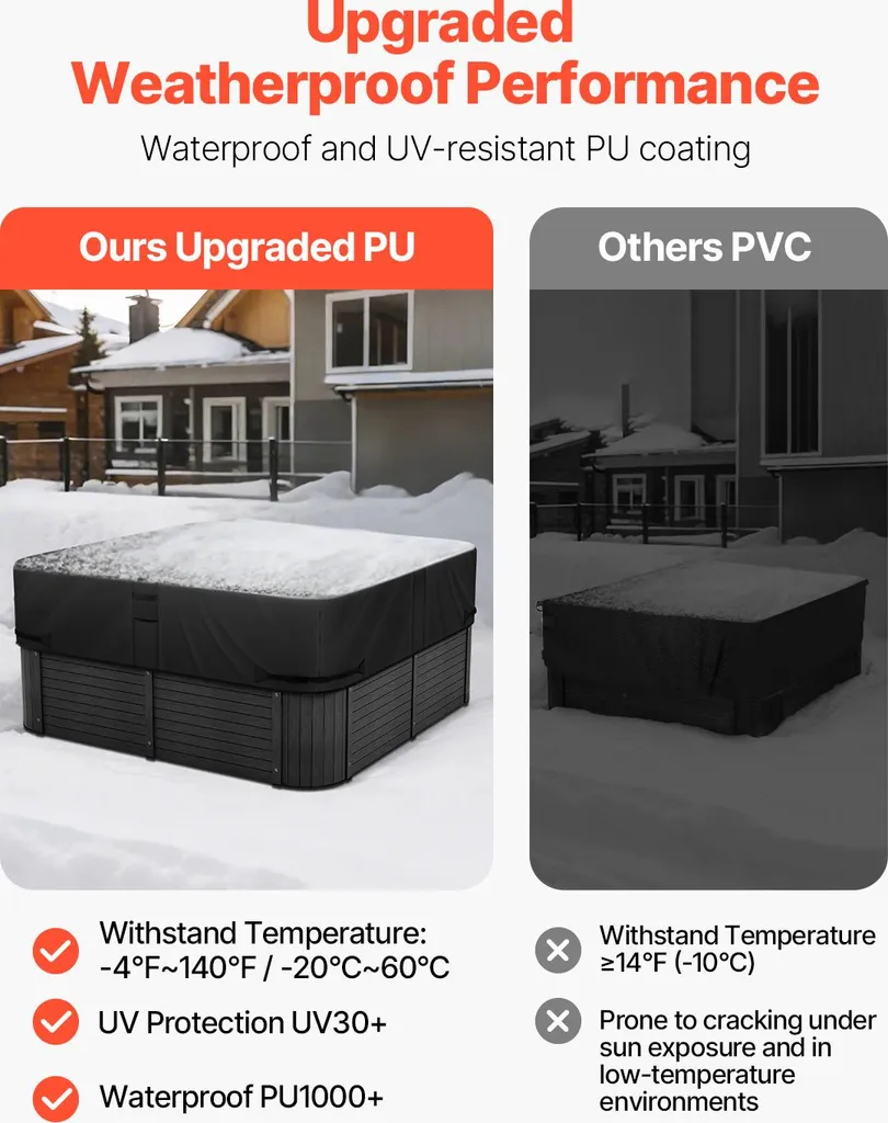 VEVOR copertura per vasca idromassaggio (2235 x 2235 x 508 mm) resistente alle intemperie e all'acqua, copertura per spa in tessuto Oxford e con resistenza allo strappo 950 N, antipolvere per vasche da bagno nero - 4