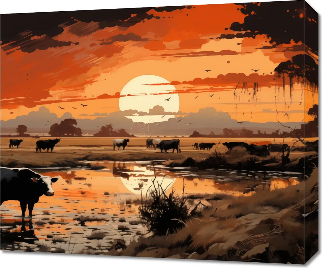 Image 60 x 50 cm Relève des bergers au crépuscule - Tableau décoratif