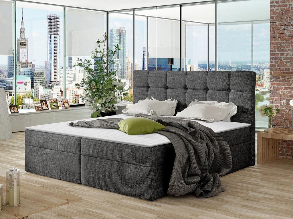 Boxspringová manželská postel 180x200 CLARA - šedá + topper Obrázek produktu 