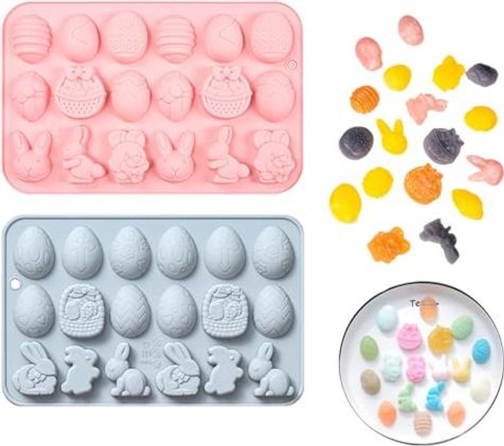 Ostern Schokoladenform Silikon - Silikonform Hase und Osterei, 2 Stück Set, Perfekt für Schokolade, Kekse, Gelee, DIY Backen Kuchen Party Essen D...