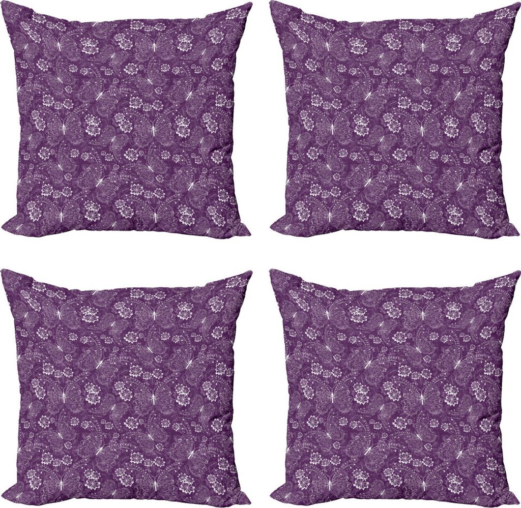 ABAKUHAUS Pflaume Kissenbezug Set (4 Stück), Vintage Style Blumen, Moderner Doppelseitiger Digitaldruck, 40 cm x 40 cm, White Plum