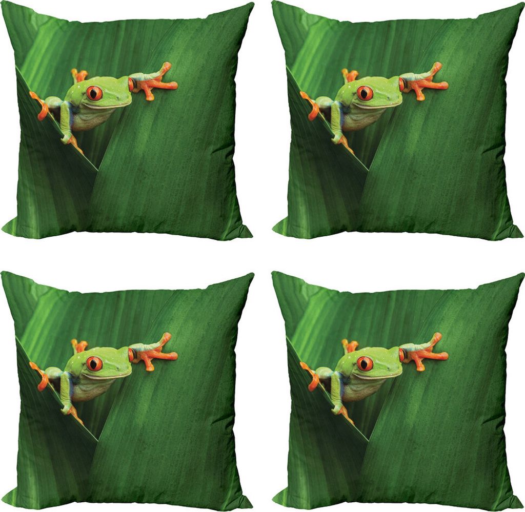 ABAKUHAUS Tier Kissenbezug Set (4 Stück), Exotische wildes Macro Blatt, Moderner Doppelseitiger Digitaldruck, 60 cm x 60 cm, Grün