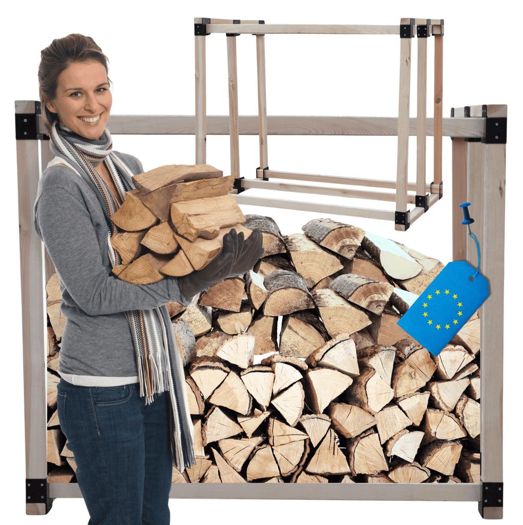 MODO24 Kaminholzregal, Holzunterstand, Brennholzregal, Holzlager, Brennholzständer, Aufbewahrung, Garten, Wetterfest, Massivholz, 124x146x80 cm, DRE