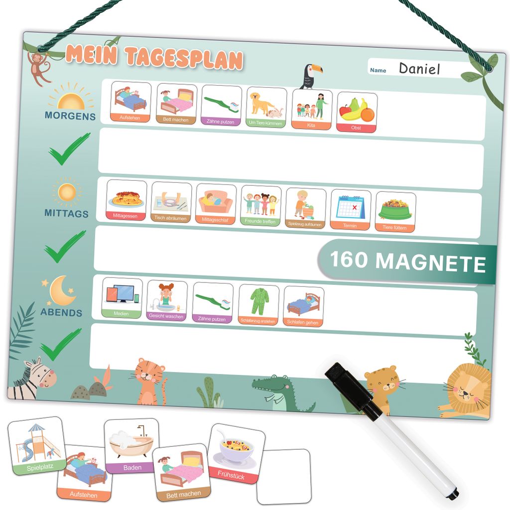 Tagesplaner Kinder - Montessori Magnettafel mit 160 Magnete Produktbild 