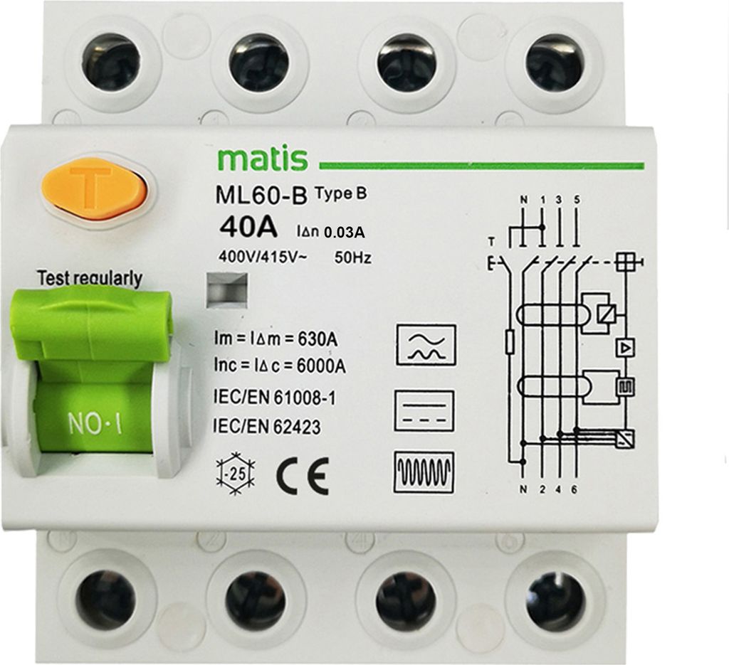 Matis FI Schutzschalter Typ B allstromsensitiv 30mA/40A 4-Pol Intertek