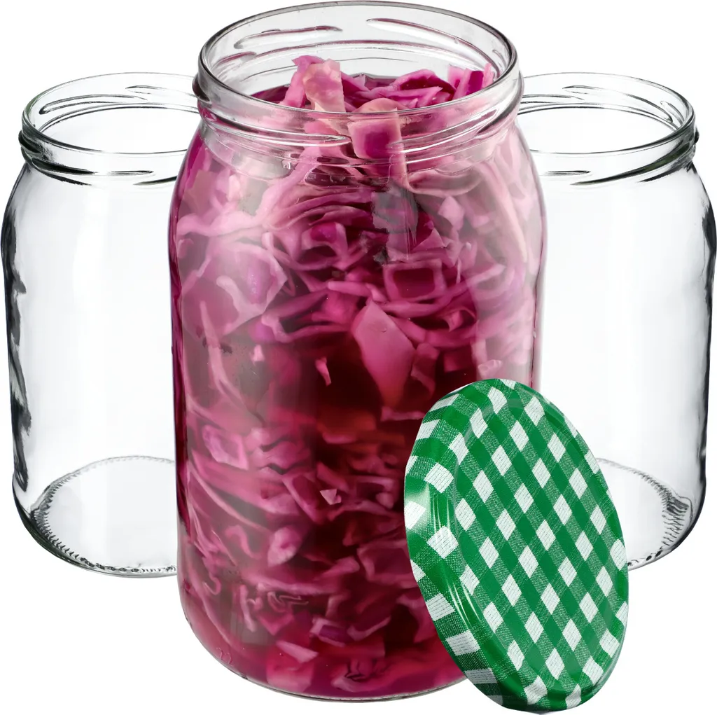 KADAX barattoli per conserve 900 ml, barattoli per conserve con coperchio a vite, barattoli per conserve utilizzabili come barattoli per marmellata, barattoli per la conservazione, barattoli per conserve (24 pezzi, verde a scacchi) - 12