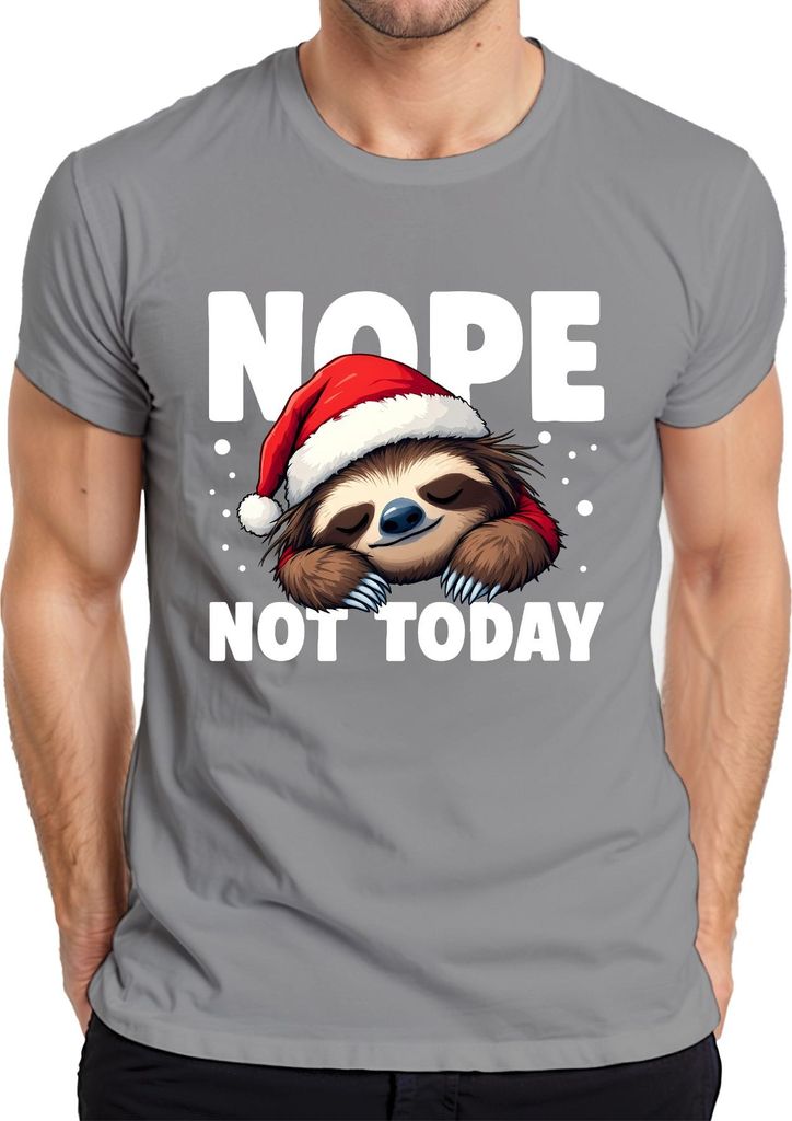 NOPE NOT TODAY Faultier Weihnachten Weihnachtsmütze faul süß Herren T-Shirt, Grau, XL