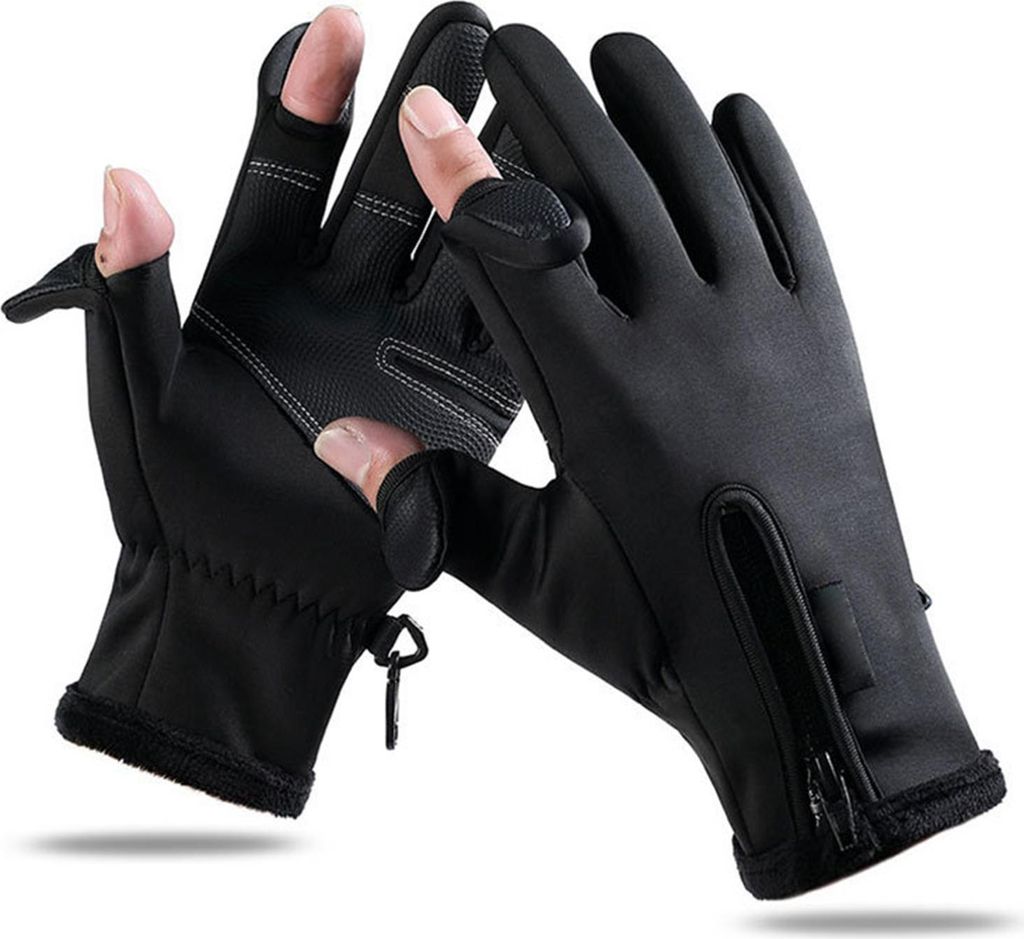 Anglerhandschuhe, wärmend & wasserfest, Touchscreen-fähig, Größe M, schwarz
