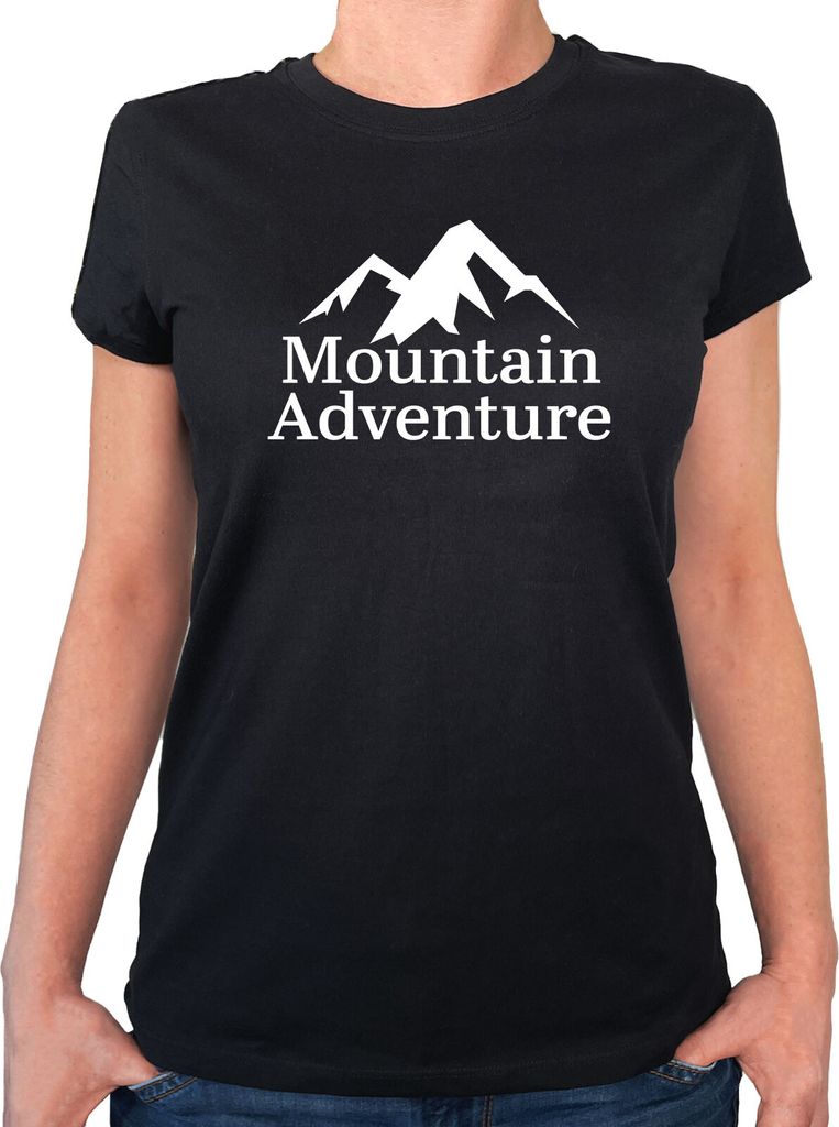 Huuraa Damen T-Shirt Mountain Adventure Berge S Black Bio Baumwolle Fairtrade Damenshirt Geschenkidee