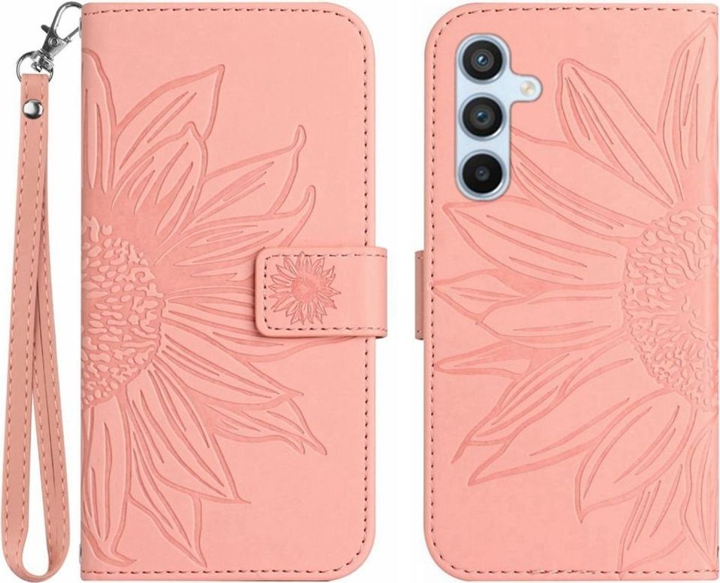 Samsung Galaxy A16 Hülle - Coverup Sonnenblume Klapphülle mit Schlüsselband - Pink