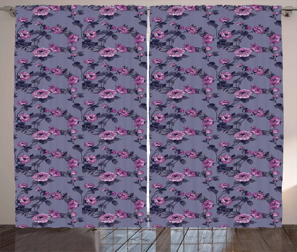 Tenda Rose Nostalgiche ABAKUHAUS 280x245cm Blu Grigio - Opinioni