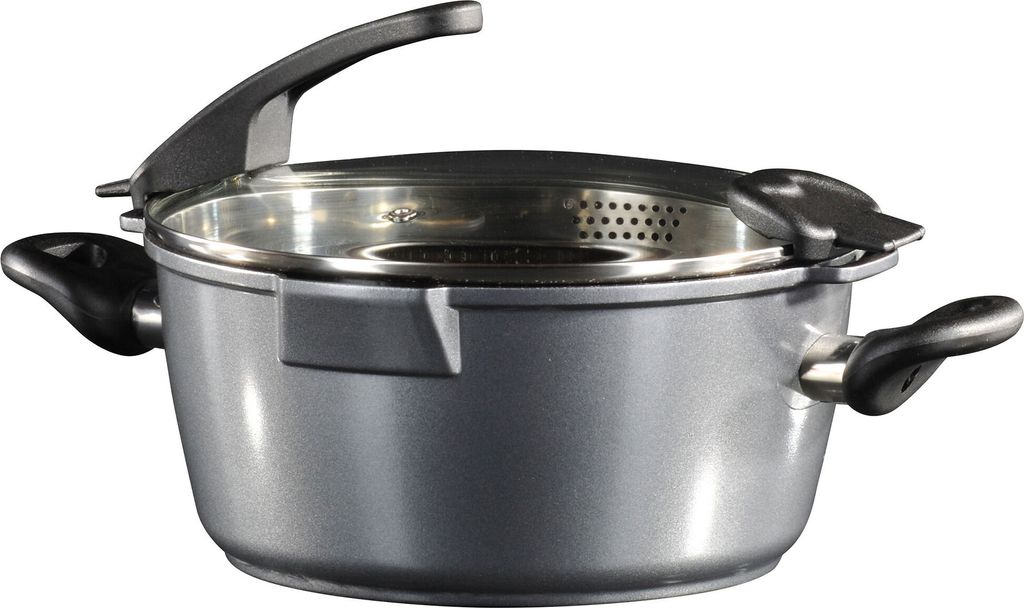 STONELINE FUTURE Kochtopf 24 cm | mit Sieb-Glasdeckel
