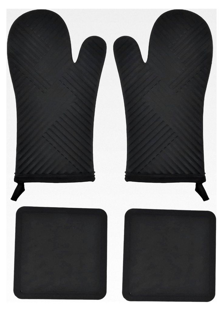 Silikon Ofenhandschuh Set mit Topflappen, doppelt hitzebeständig, Handtuch-Innenfutter, rutschfeste Topfhandschuhe, Ofenhandschuhe für die Küche...