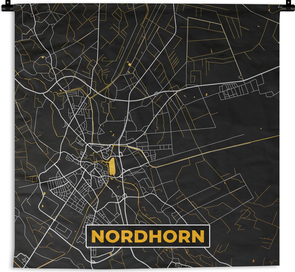 MuchoWow Wandteppich Wandbehang Nordhorn - Gold - Stadtplan - Karte - Deutschland 120x120 cm Tapisserie Dekoration Wandtuch - Modern - Baumwollge...