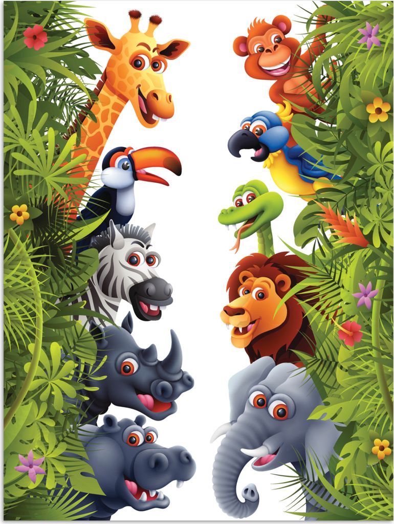 MuchoWow Poster Dschungel - Tiere - Jungen - Mädchen - Giraffe - Elefant - Kinder 90x120 cm - Wohnzimmer