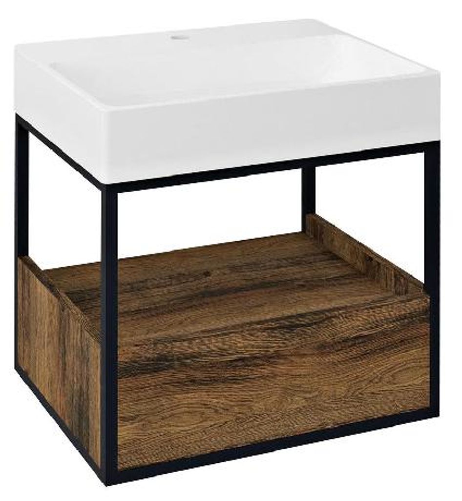 SKARA Unterschrank 59x49,5x46,5cm, schwarz matt/Eiche Collingwood