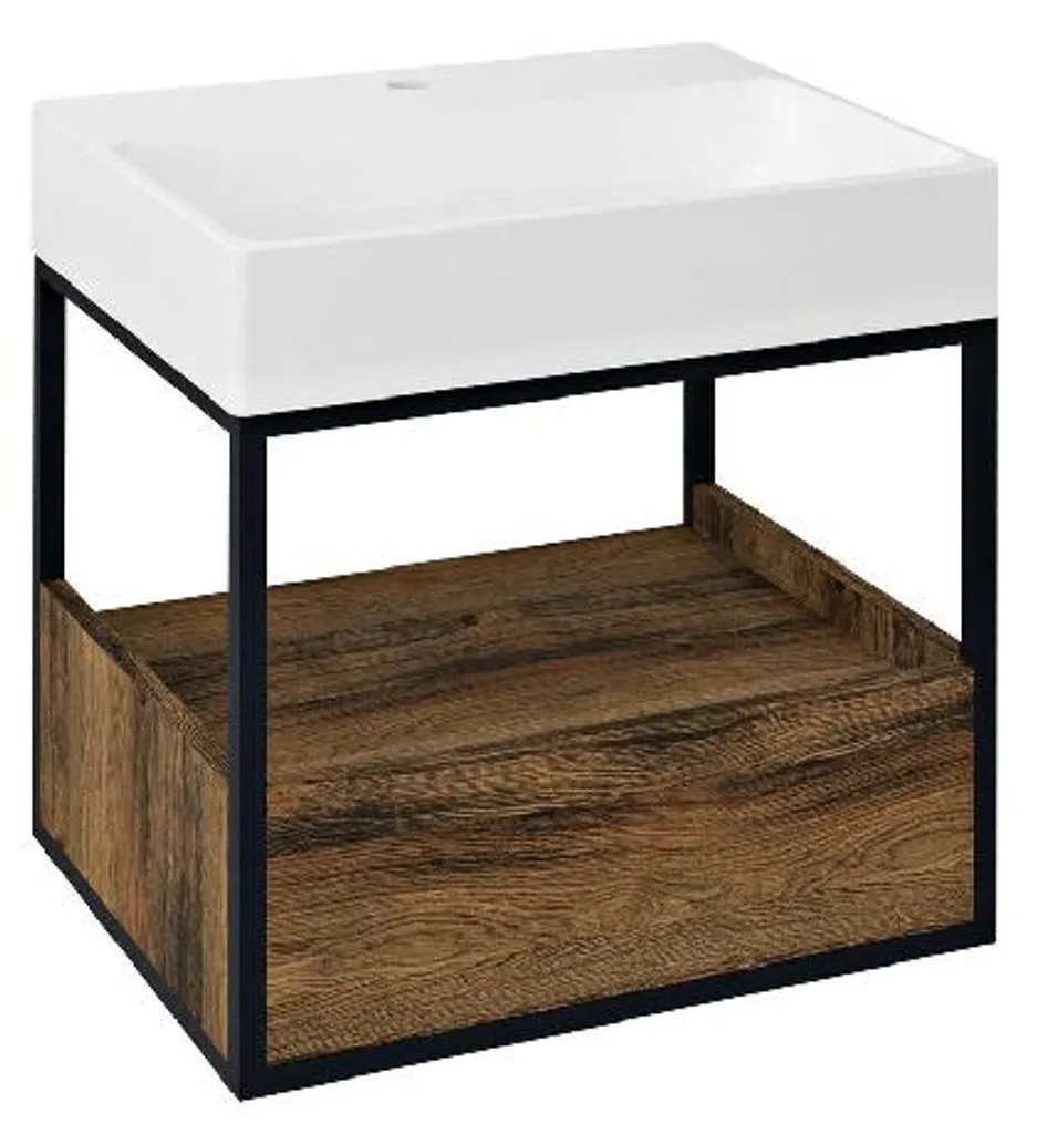 Sapho Skara Meuble Lavabo 590mm Chêne et Noir Mat CG002-1919 1 Tiroir