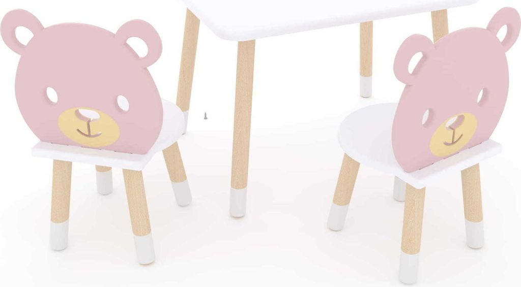 DEKORMANDA – Kindertisch mit Stühlen – Möbel für ein Kinderzimmer – Stühle in Teddybärform für kleine Tierliebhaber – weißer Kindert...