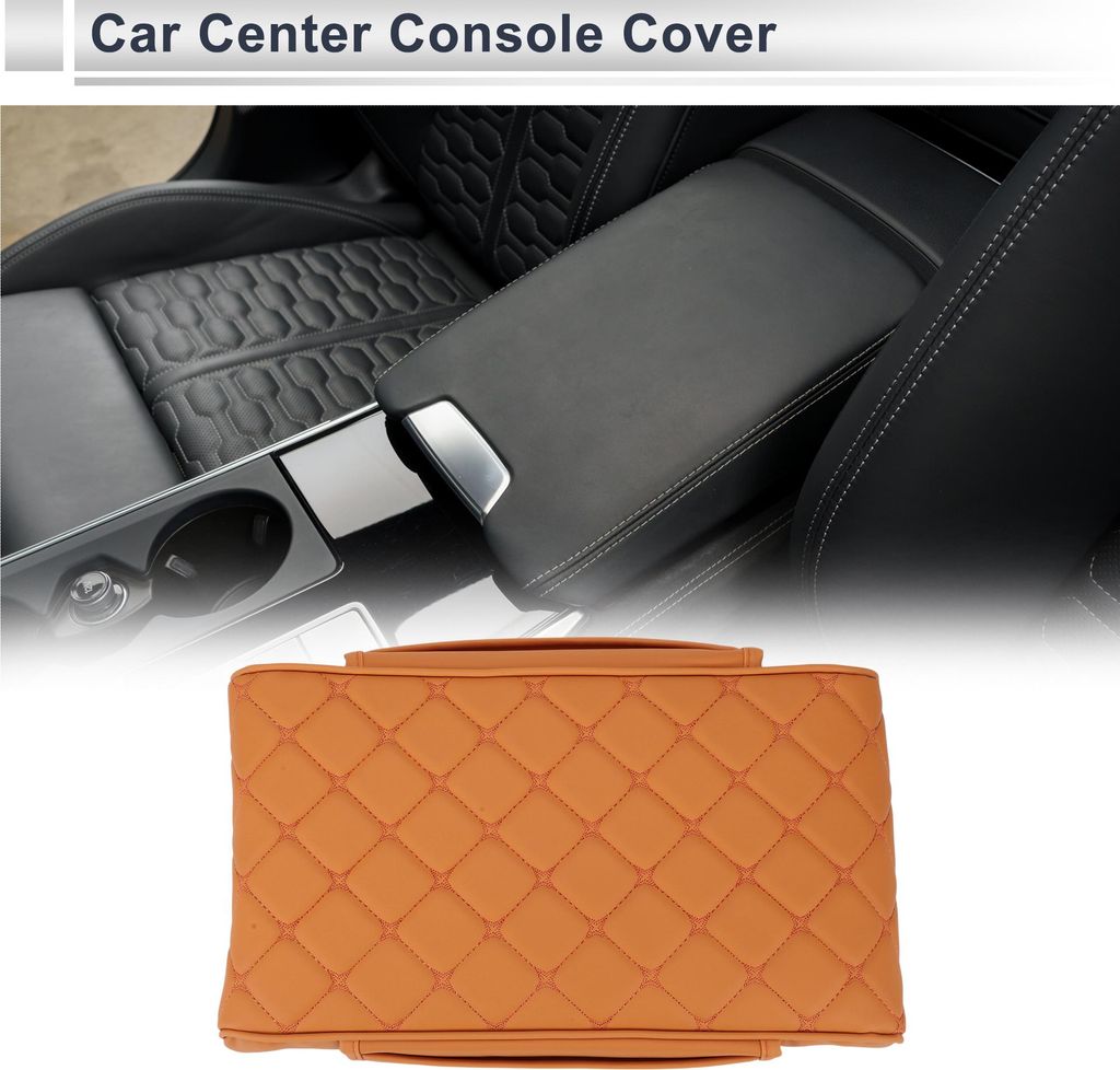 Auto Mittelkonsole Abdeckung Mittelkonsole Kissen Mit Aufbewahrungstasche 34x23x6cm / 13.39"x9.06"x2.36" Orange Nappa Leder