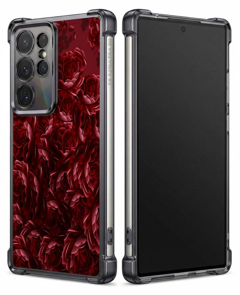 Personalisierte Hülle mit Bild für Samsung Galaxy S24 FE Elektroplattiert TPU Stoßdämpfer Handyhülle mit Druckdesign mit rotem Rosenmuster